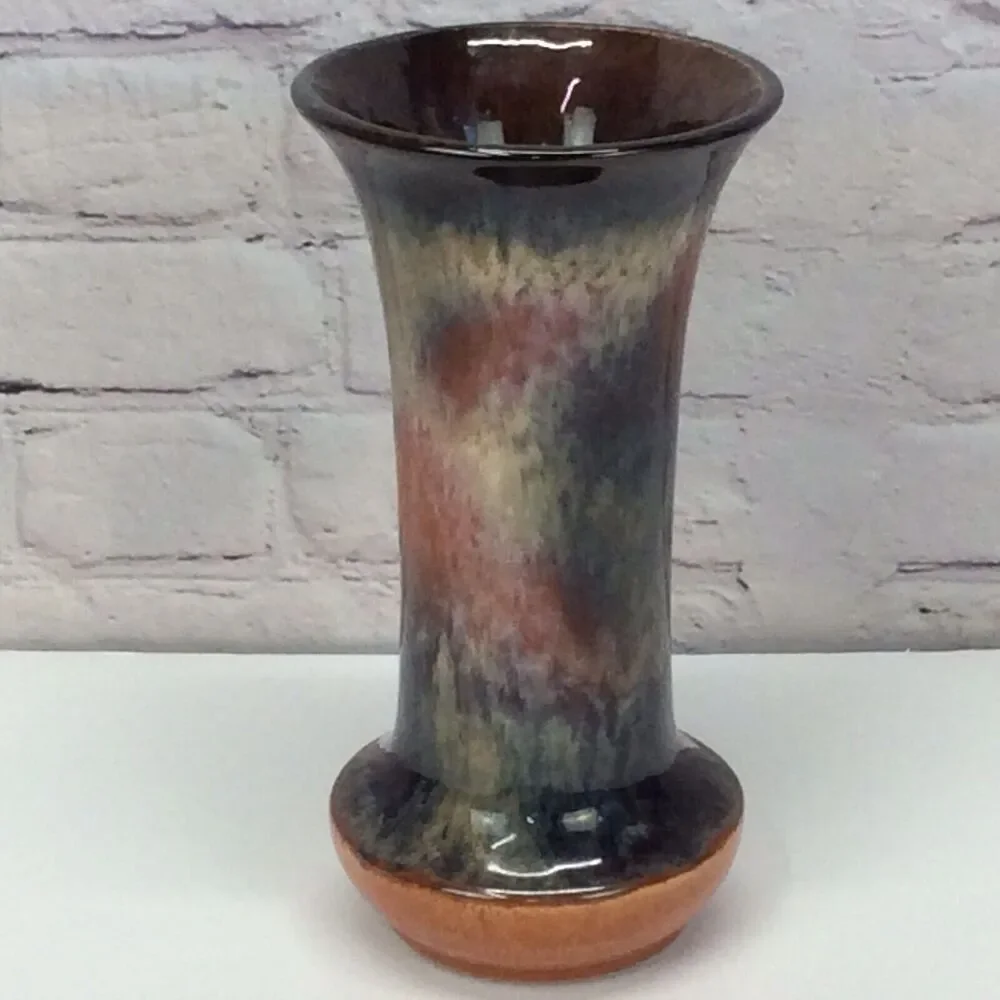 Pottery Vase Drip Glaze Trumpet Studio Art Multicolored Stamped Not Signed